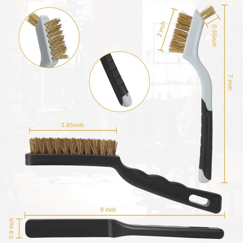 VASTOOLS Wire Brushes Cleaning Set 6Pc, 9" and 7", Wire Brushes for Cleaning Welding Slag, Rust and Dust. Includes Brass, Nylon, Stainless Steel Brushes with Strong Handle - Image 4